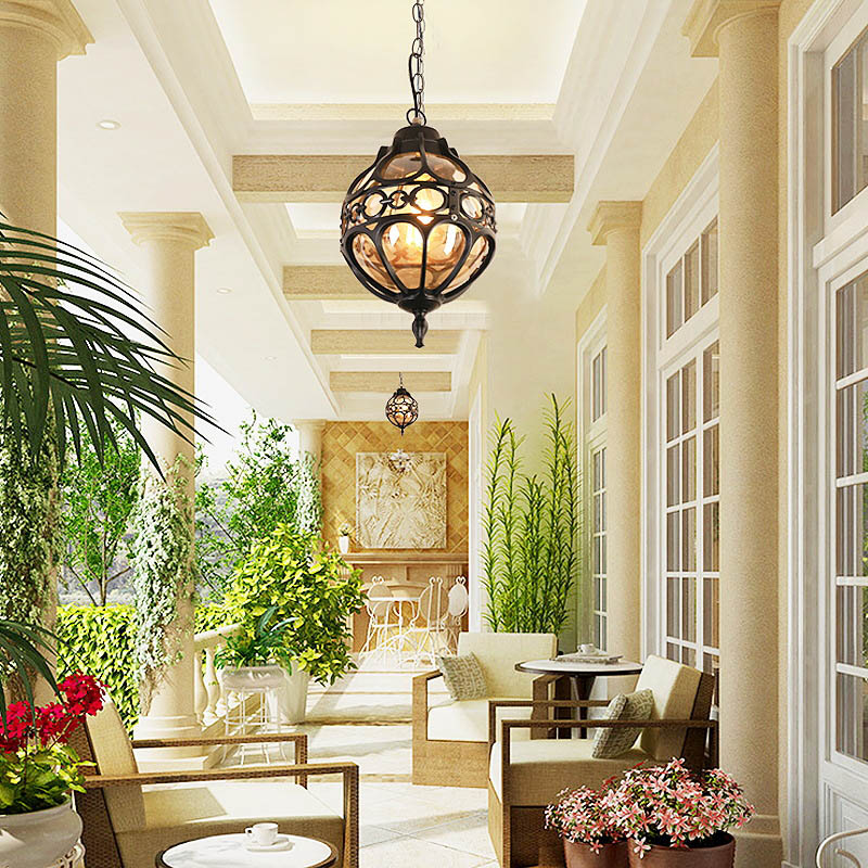 Outdoor Lighting Bronze - ลูกโลกอาหรับ Porch จี้ไฟทางเดินคลาสสิกแขวนกลางแจ้งโคมไฟ Vintage Bronze ภายนอกจี้โคมไฟ
