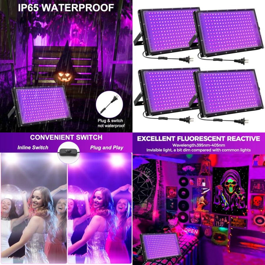 Led Flood Light - ไฟ LED สีดำ 200W สำหรับงานปาร์ตี้เรืองแสง IP65
