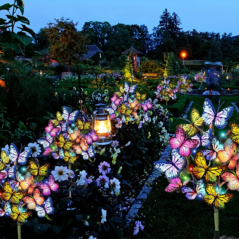 Outdoor Lighting For Christmas - พลังงานแสงอาทิตย์ LED สวนผีเสื้อไฟกันน้ําที่มีสีสันโคมไฟสนามหญ้ากลางแจ้งสําหรับลานลานเทศกาลคริสต์มาสตกแต่งหลังคา