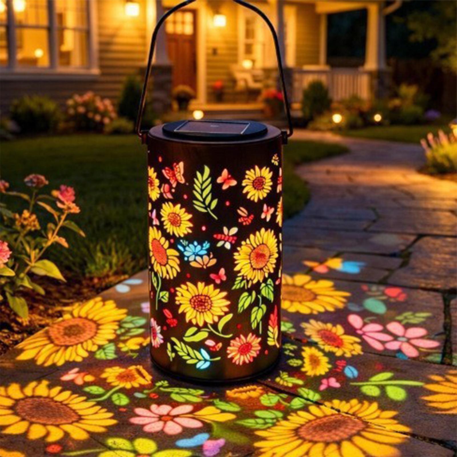 Outdoor Lighting For Patio - โคมไฟพลังงานแสงอาทิตย์รูปดอกทานตะวัน ทนทานต่อสภาพอากาศ ทำจากโลหะ สีสันสดใส เหมาะสำหรับตกแต่งสวน ลานบ้าน