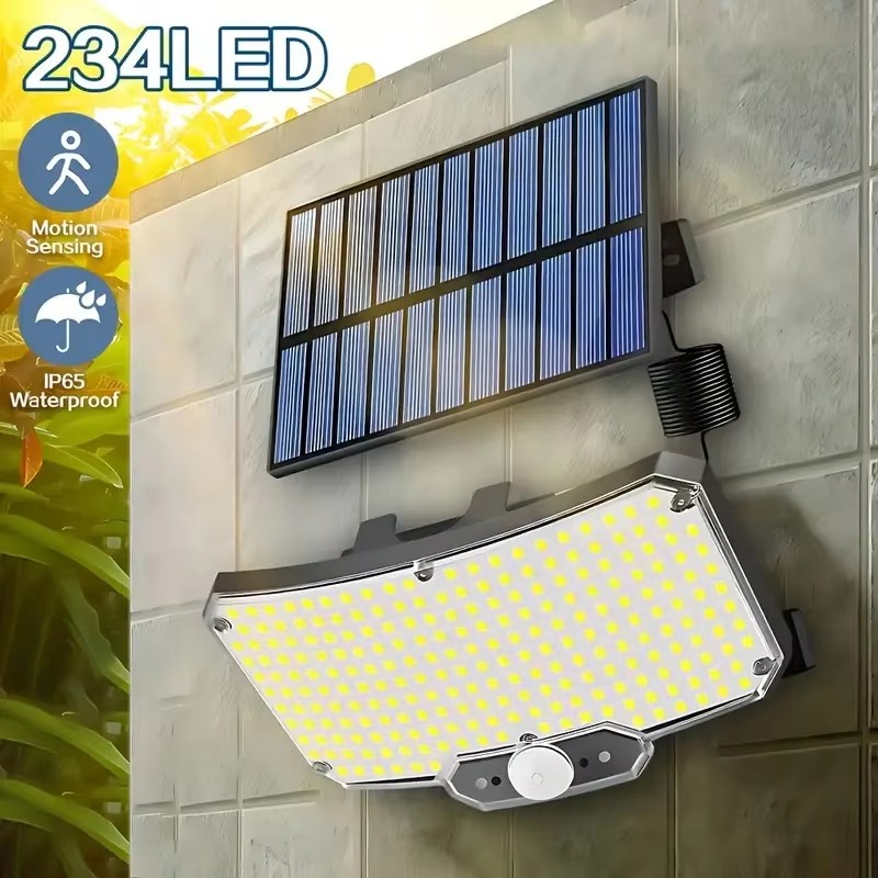 Outdoor Lighting For Patio - 234LED ไฟพลังงานแสงอาทิตย์กลางแจ้งเซ็นเซอร์ตรวจจับความเคลื่อนไหวซุปเปอร์ไบรท์รีโมทโคมไฟติดผนังรักษาความปลอดภัยกันน้ำลานสวนโรงรถ 1 ~ 2 ชิ้น