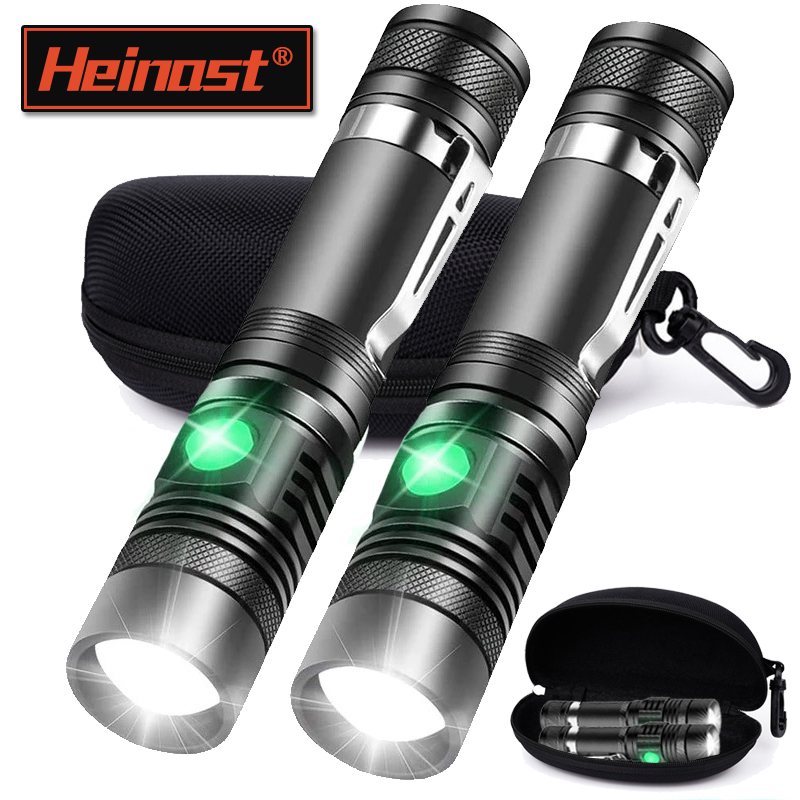 Outdoor Lighting Guide - ไฟฉายแบบชาร์จได้ T6 ใช้แบตเตอรี่ 18650 ไฟฉายซูมแบบพกพา ไฟคาดศีรษะแบบหนีบหมวก