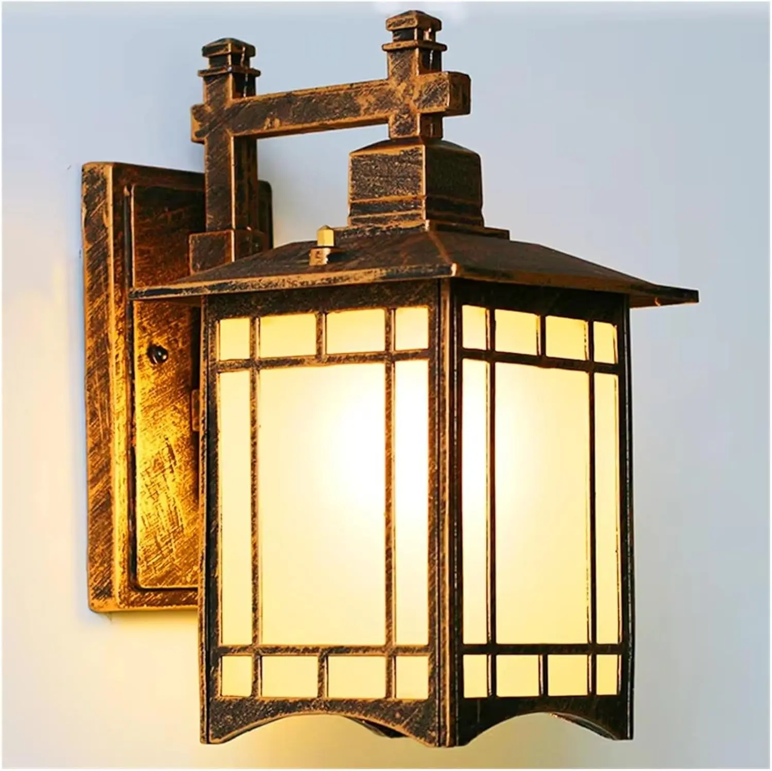 Outdoor Lighting Bronze - โคมไฟติดผนังกันน้ำสไตล์โมเดิร์นสำหรับกลางแจ้ง ลานบ้าน ระเบียงสไตล์ยุโรป โคมไฟทางเดินสไตล์จีน สำหรับตกแต่งบ้าน (สีบรอนซ์แสงวอร์มไวท์)