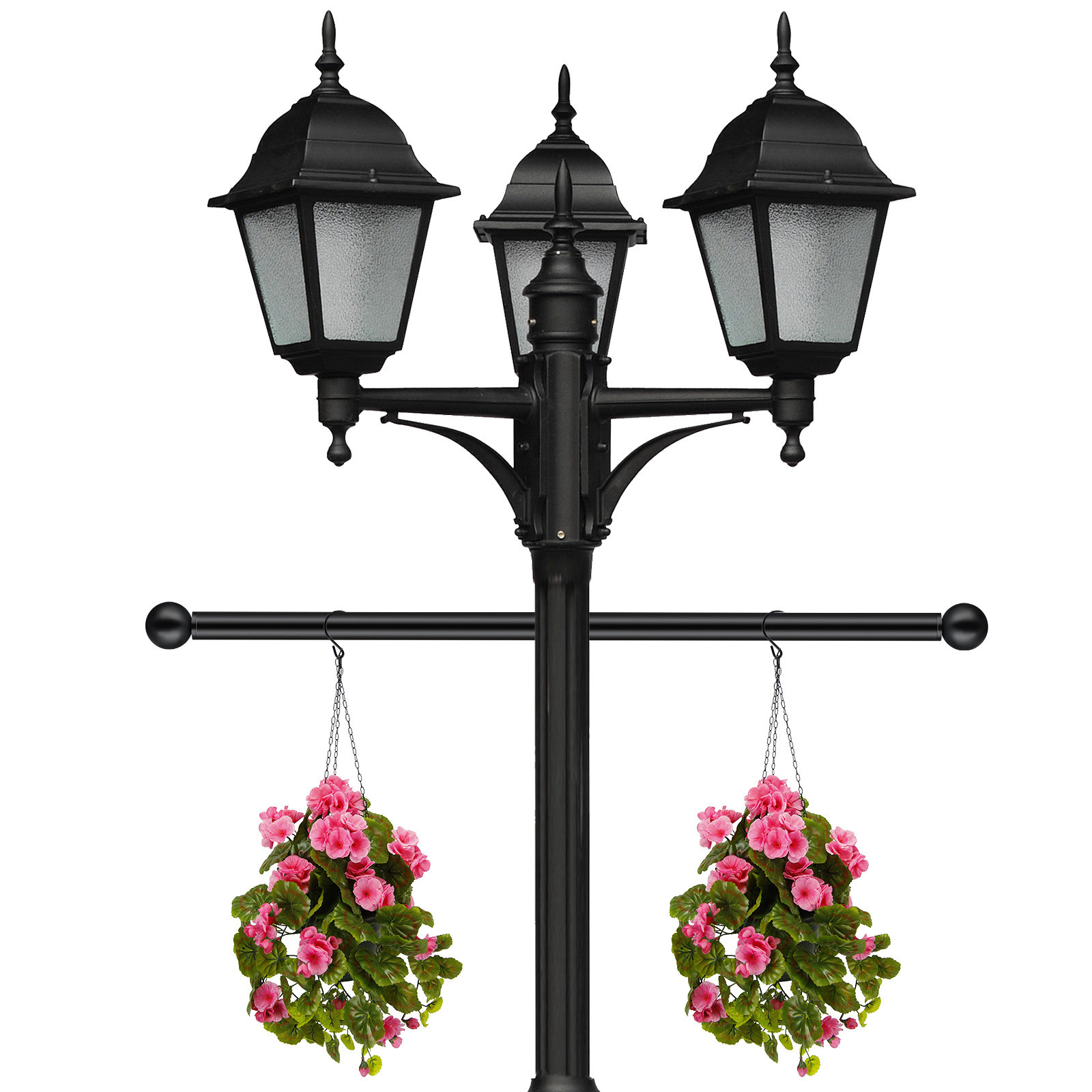 Outdoor Lighting Pole - เสาไฟกลางแจ้งพร้อมแขนยึดแบบไขว้ สีดำ โลหะ ขนาด 56 ซม.