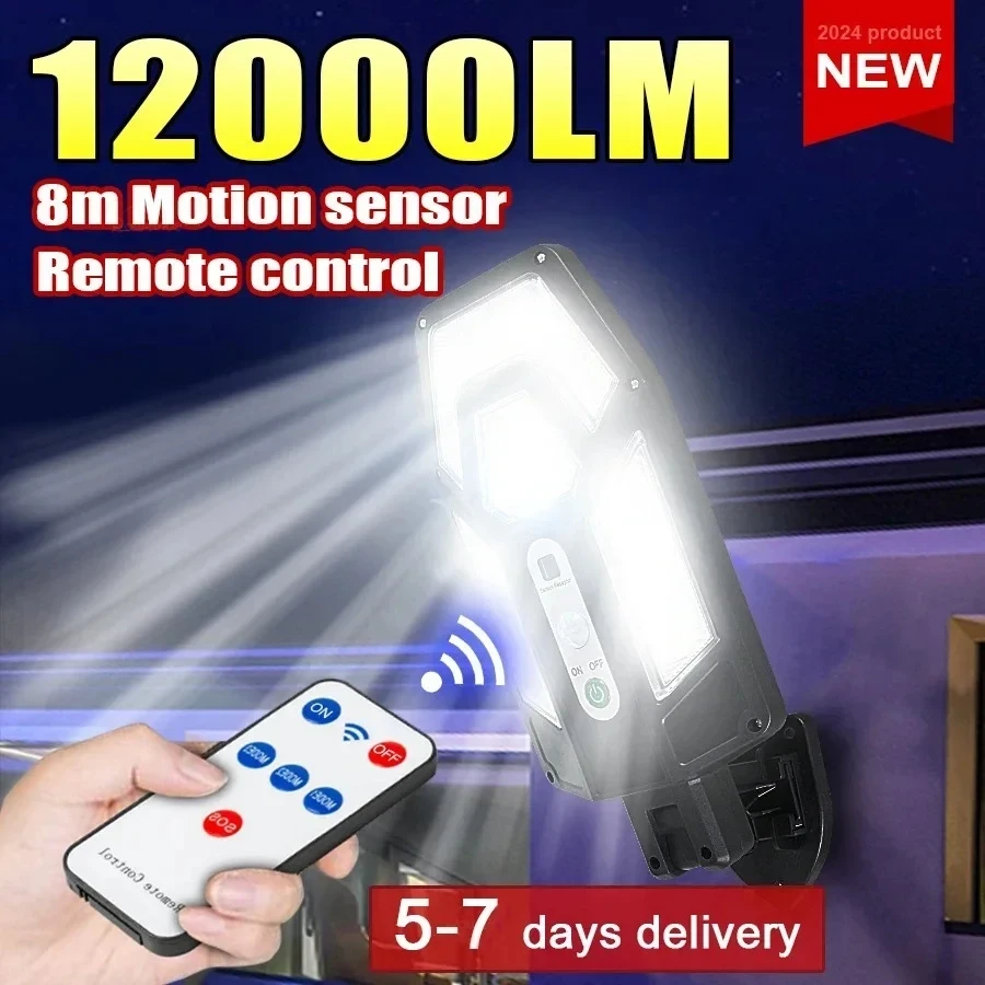 Led Flood Light - โคมไฟติดผนังพลังงานแสงอาทิตย์ทรงพลัง 12000 ลูเมน พร้อมรีโมท ไฟส่องสว่างกลางแจ้งกันน้ำระดับ IP65
