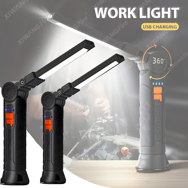 Outdoor Lighting Guide - ไฟฉาย LED แบบชาร์จไฟได้พร้อมแม่เหล็กและตะขอ, กันน้ำสำหรับงานรักษาความปลอดภัยในสถานที่ทำงาน ทำงานกลางคืน ตั้งแคมป์กลางแจ้ง