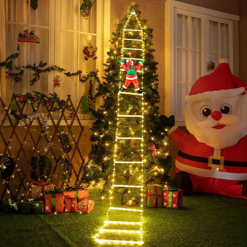 Outdoor Lighting For Christmas - ไฟคริสต์มาส LED สายไฟตกแต่งบันไดพร้อมซานตาคลอส สำหรับตกแต่งภายในและภายนอก หน้าต่าง สวน