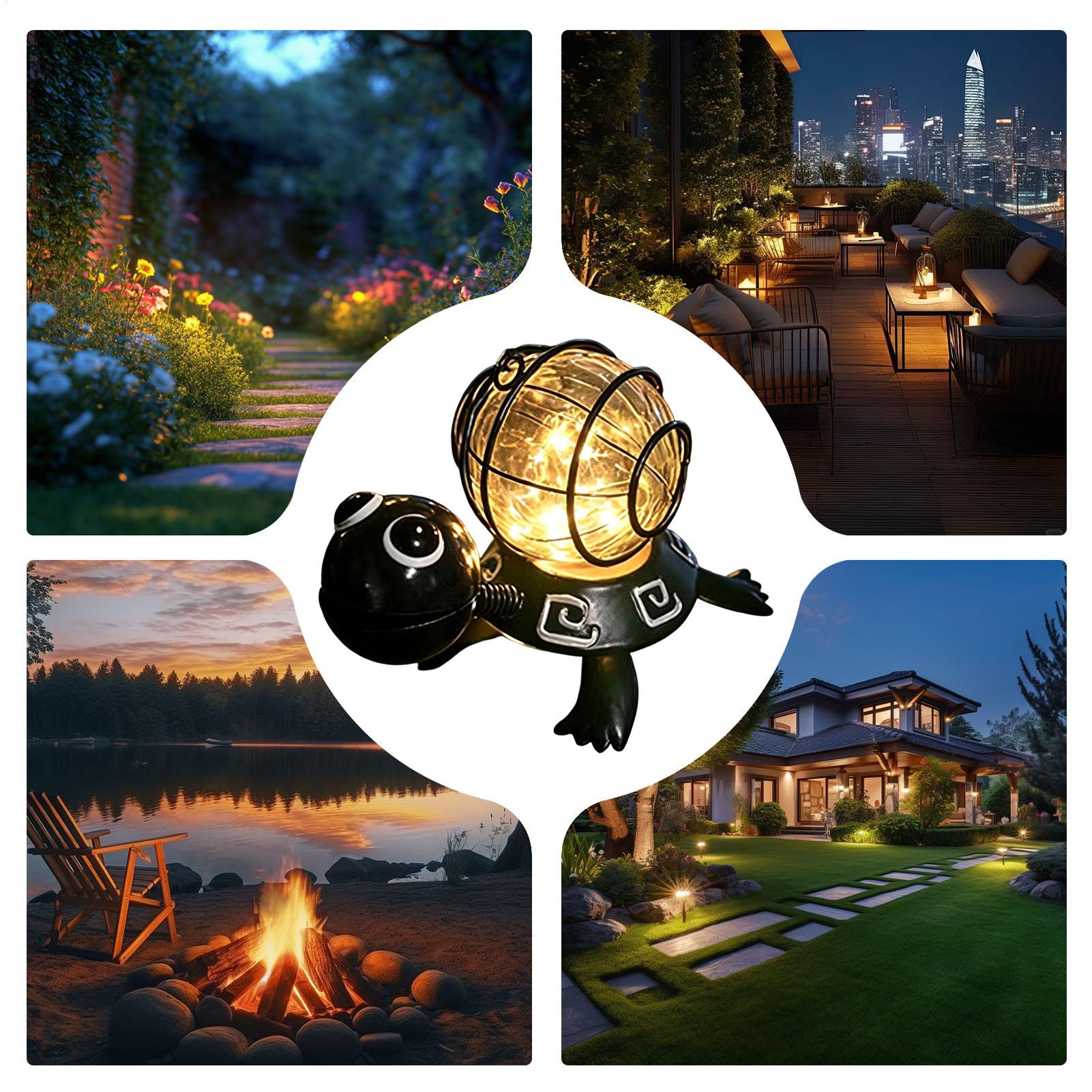 Outdoor Lighting For Patio - ไฟโซลาร์รูปเต่าสำหรับตกแต่งสวนกลางแจ้ง กันน้ำ ไฟประดับรูปปั้นเต่า โคมไฟสวนพลังงานแสงอาทิตย์อัตโนมัติ สำหรับสนามหญ้า ลานบ้าน