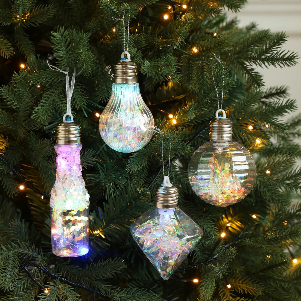 Outdoor Lighting On Trees - ของตกแต่งคริสต์มาส 2025 ลูกบอลเรืองแสงหลากสี ลูกบอลห้อยประดับต้นคริสต์มาสแบบใส ไฟประดับฉากเอลฟ์บนชั้นวางสำหรับตกแต่งภายนอก