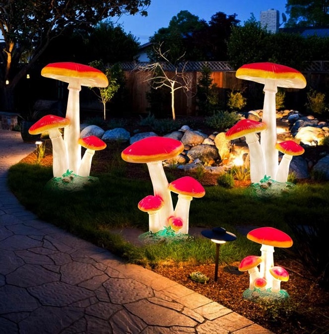 Outdoor Lighting For Christmas - รูปปั้นเห็ดจำลองขนาดเท่าของจริง กันน้ำ พร้อมไฟ ตกแต่งสวนกลางแจ้งสำหรับเทศกาลคริสต์มาส ทำจากไฟเบอร์กลาส