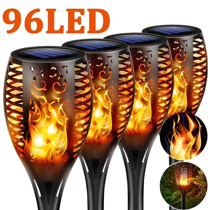 Fire Torch Solar - 96 LED กลางแจ้งไฟฉายพลังงานแสงอาทิตย์ไฟกันน้ําสวนลานริบหรี่เต้นรําเปลวไฟโคมไฟโคมไฟสนามหญ้า