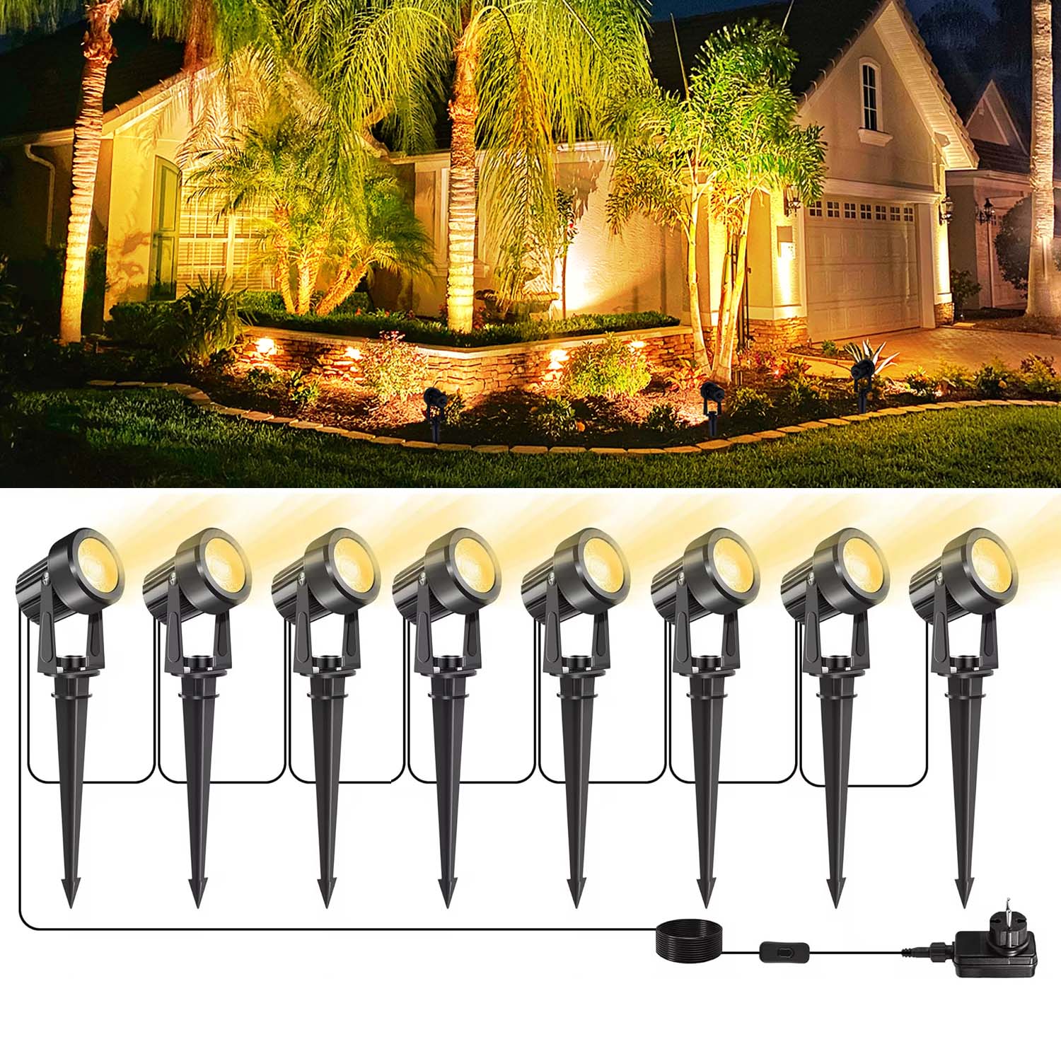 Outdoor Lighting Low Voltage - 4/6/8LEDS 3000K Spotlight กลางแจ้งภูมิทัศน์ IP65 แรงดันไฟฟ้าต่ําสวนสําหรับต้นไม้