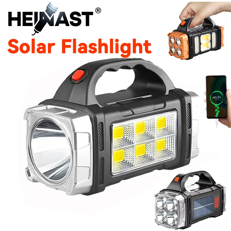 Led Flood Light - ไฟฉายมือถืออันทรงพลัง USB ชาร์จไฟฉายซุปเปอร์ไบรท์ โซลาร์ ซังฟลัดไลท์กลางแจ้งแบบพกพาโคมไฟตั้งแคมป์ฉุกเฉิน