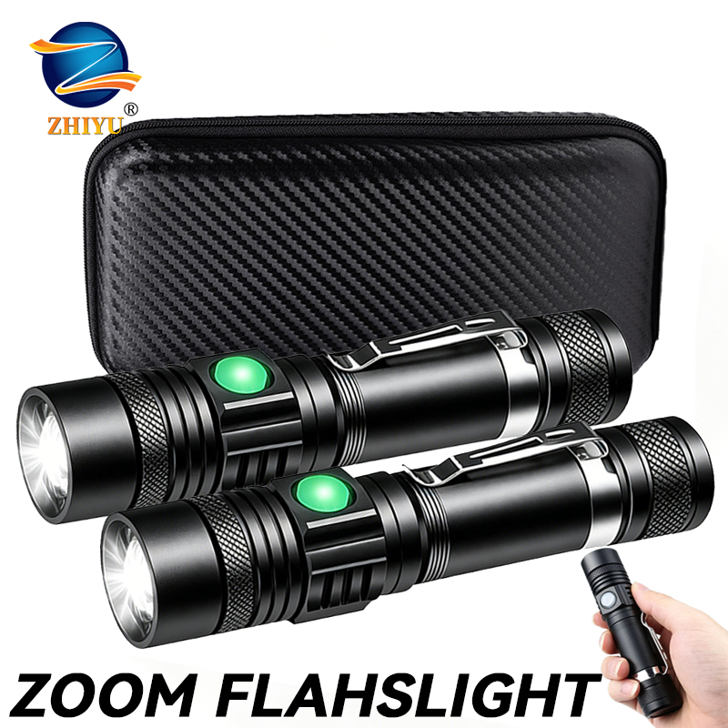 Outdoor Lighting Guide - ไฟฉาย LED T6 แบบชาร์จไฟได้, ไฟฉายซูมได้ 18650,