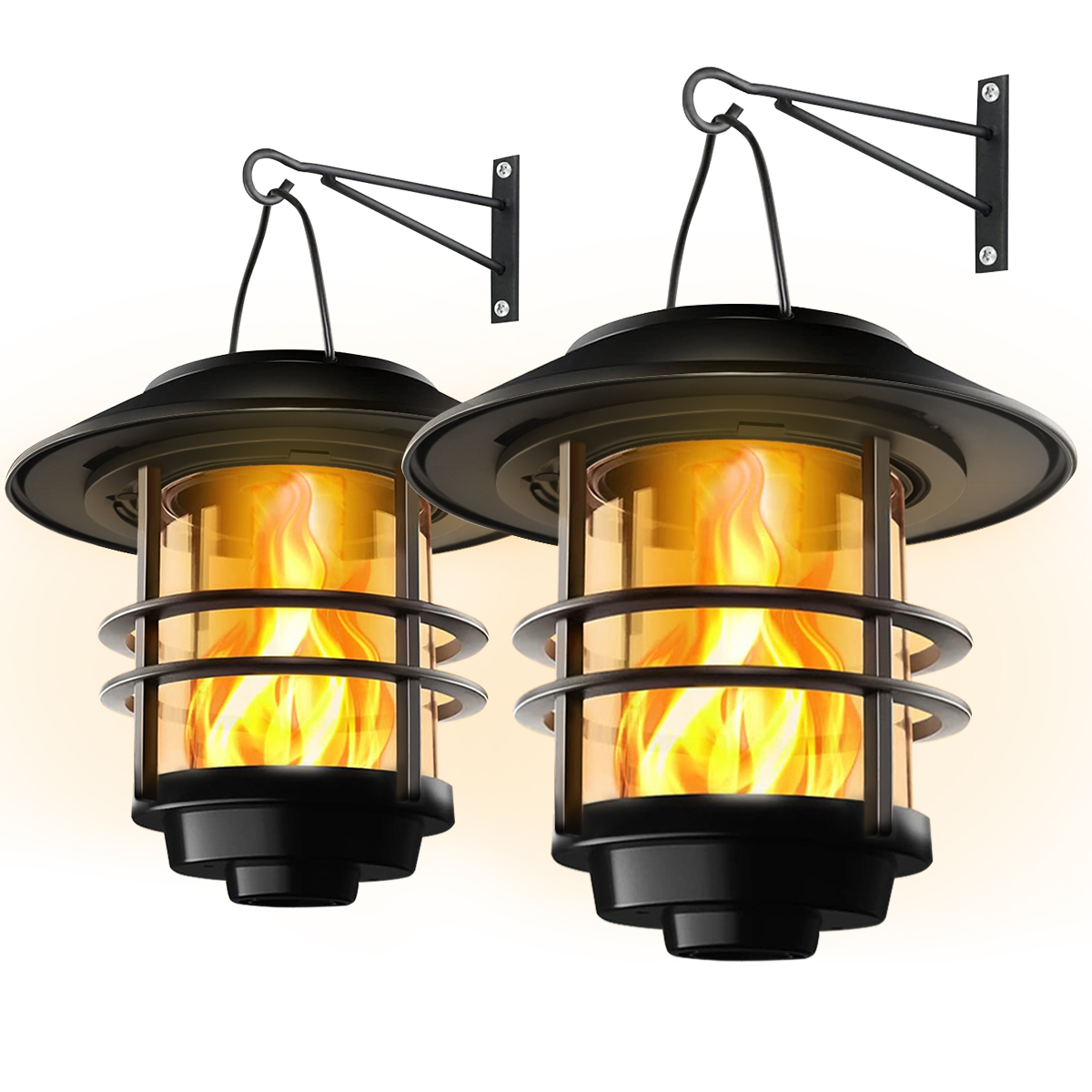 Fire Torch Solar - 1 ชิ้นโคมไฟแขวนพลังงานแสงอาทิตย์กลางแจ้งเปลวไฟริบหรี่กันน้ํา Heavy แก้วสแตนเลสพลังงานแสงอาทิตย์กลางแจ้งสําหรับรั้วผนัง Patio P