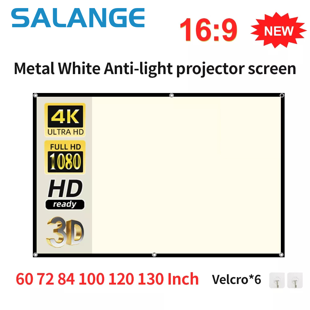 Outdoor Lighting Grid Screen - Salange โปรเจคเตอร์หน้าจอ 16:9 ความสว่างสูงสะท้อนแสงพับตารางสีขาวป้องกันแสงผ้าม่าน 100 120