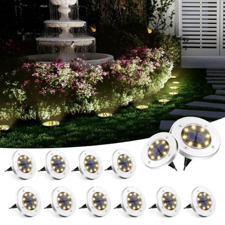 Outdoor Lighting For Patio - ไฟพื้นพลังงานแสงอาทิตย์ ไฟโซลาร์เซลล์กลางแจ้ง กันน้ำ 8 LED ไฟตกแต่งสวน