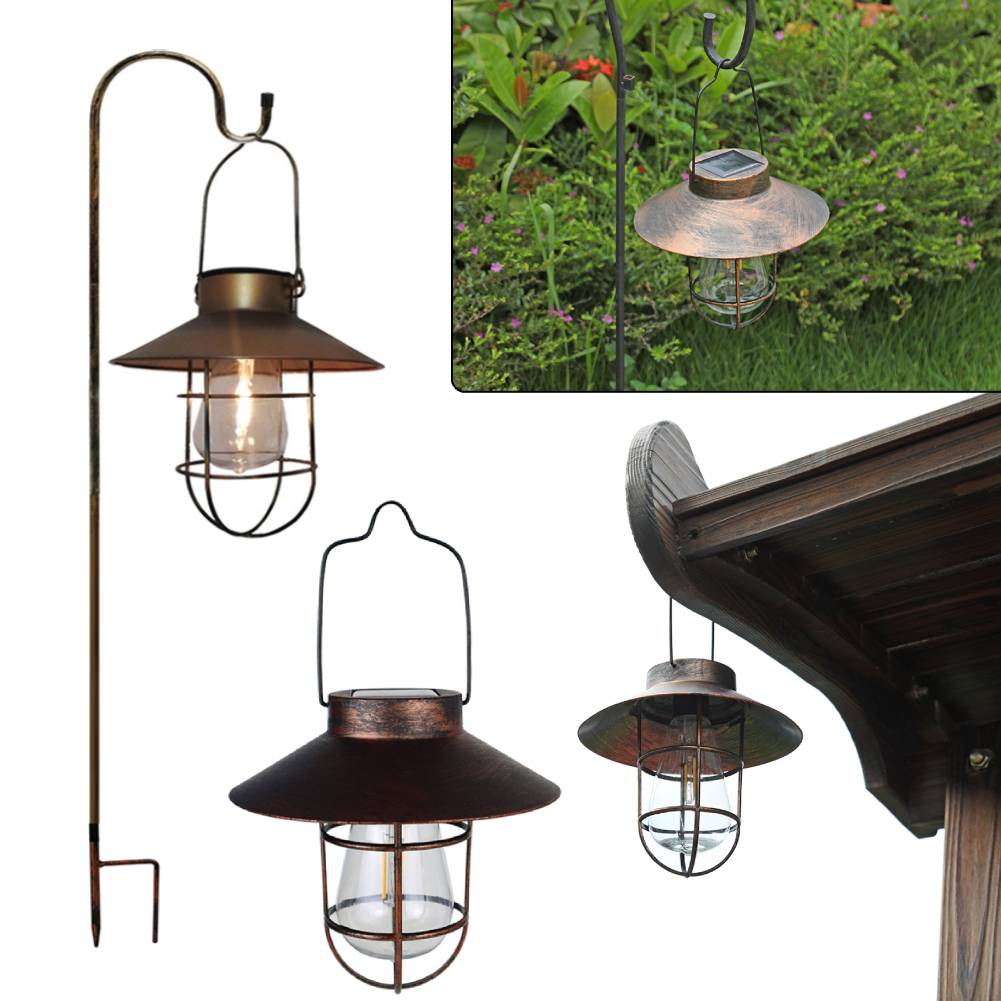 Outdoor Lighting Chandelier - โคมไฟเรโทรพลังงานแสงอาทิตย์ตะเกียงตั้งแคมป์แบบวินเทจโคมไฟกลางคืนแบบพกพาเต็นท์แขวนกลางแจ้งโคมไฟระย้า LED สำหรับสวน