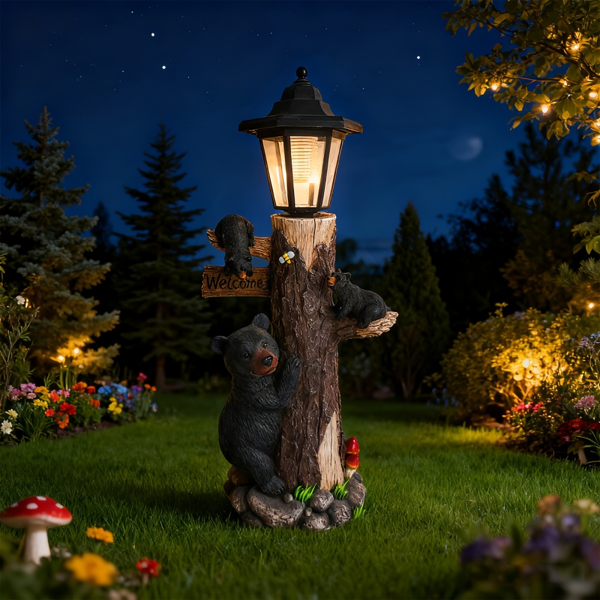รูปปั้นหมีดำพร้อมไฟโซลาร์สำหรั - Outdoor Lighting On Trees บทวิจารณ์และราคา