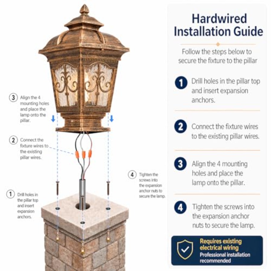 โคมไฟเสาภายนอกขนาด 17.72 นิ้ว  - Outdoor Lighting Hardwired บทวิจารณ์และราคา