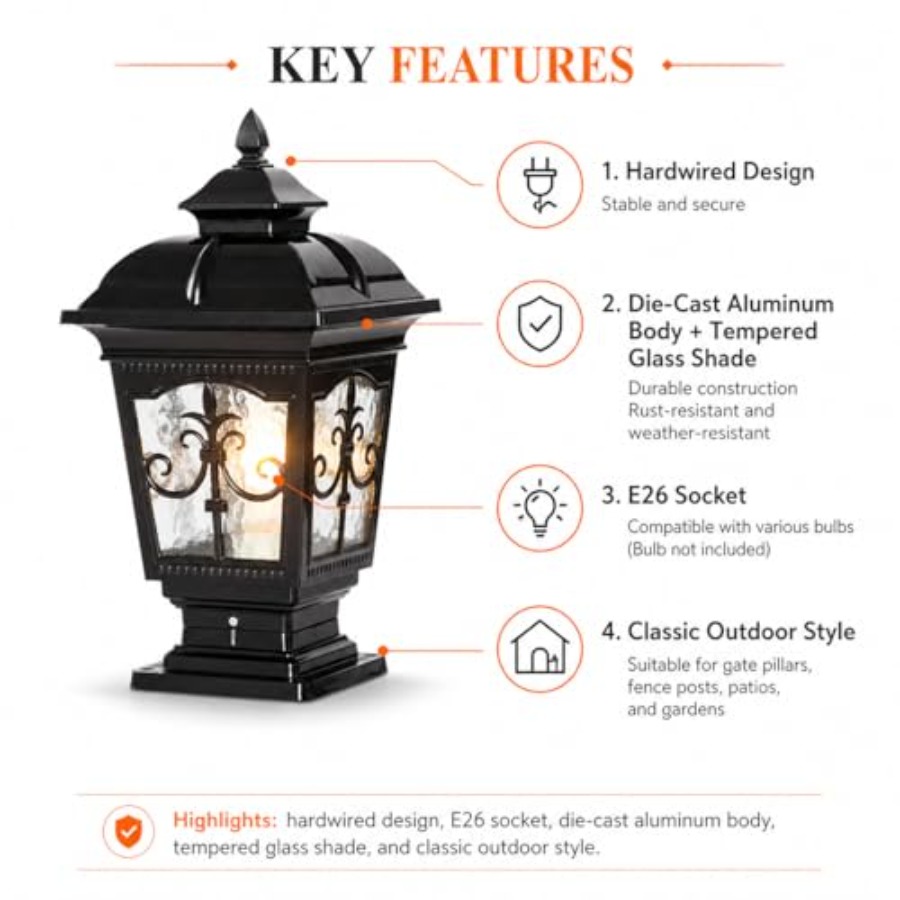 โคมไฟติดเสาภายนอกขนาด 17.72 นิ - Outdoor Lighting Hardwired บทวิจารณ์และราคา